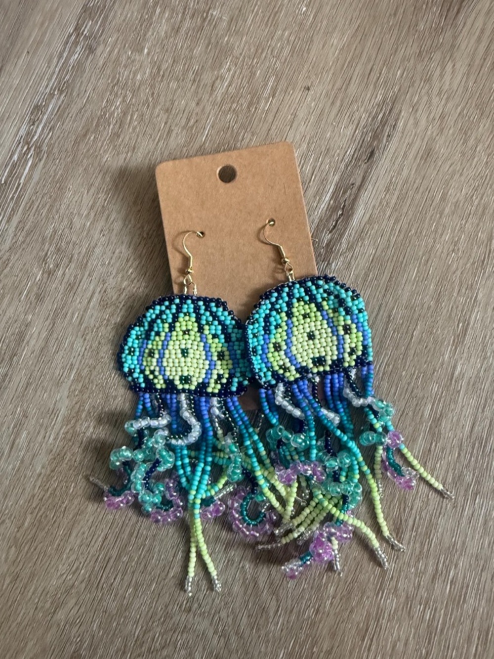 Beaded Jellyfish Dangle Earrings - Turquoise, Blue & Green